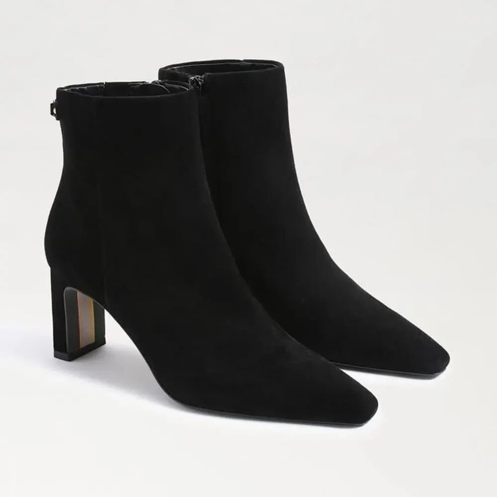 Sam Edelman Saige Black Suede Ankle Booties Side Zip Snip Toe Heel Size 8
